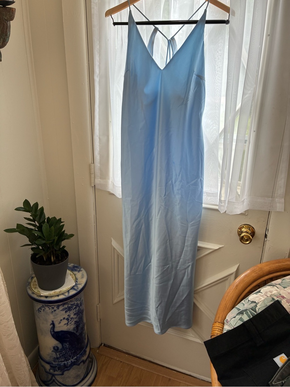 Zara Light Blue Satin Slip Maxi Dress medium